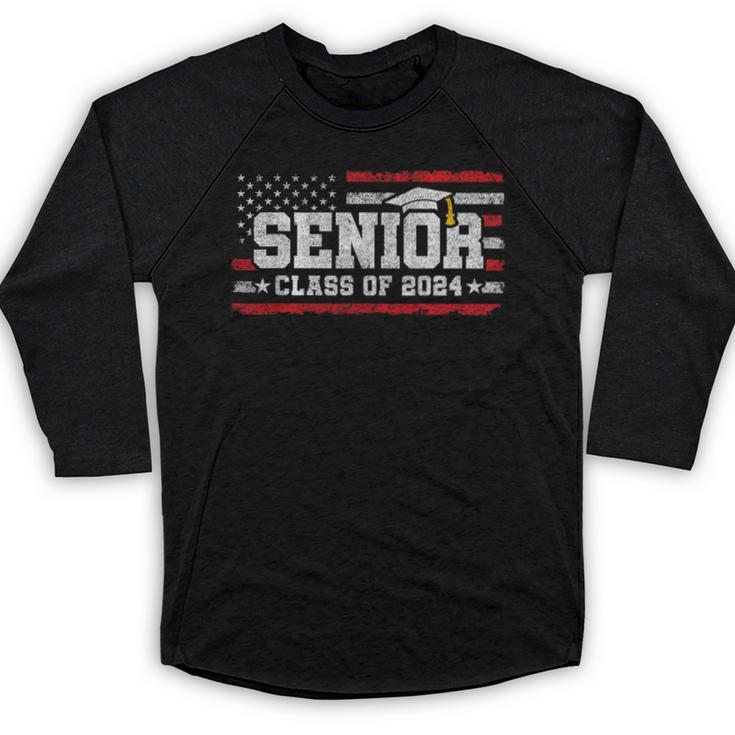 Senior Class 2024 Graduation American Flag Senior 2024 For Women Men Baseball Raglan Shirt