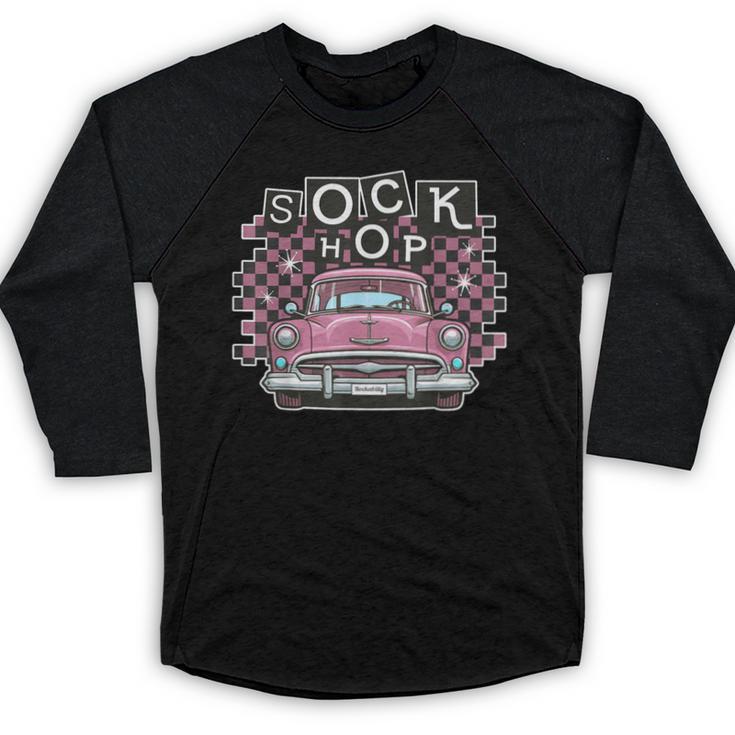 Sock Hop 50s Classic Car Nostalgia 1950s Greaser Baseball Raglan Shirt