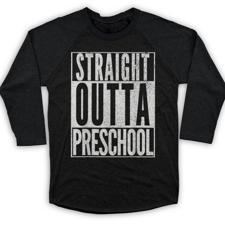 STRAIGHT OUTTA PRESCHOOL GIFT Grad Graduation Kids Baseball Raglan Shirt