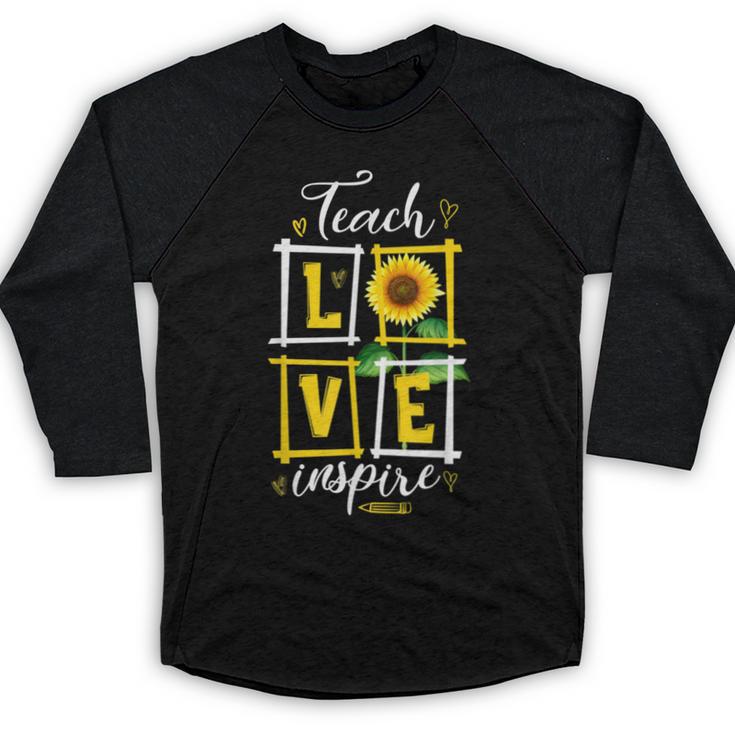 Sunflower Teach Love Inspire Cool Graduation Teacher School Baseball Raglan Shirt