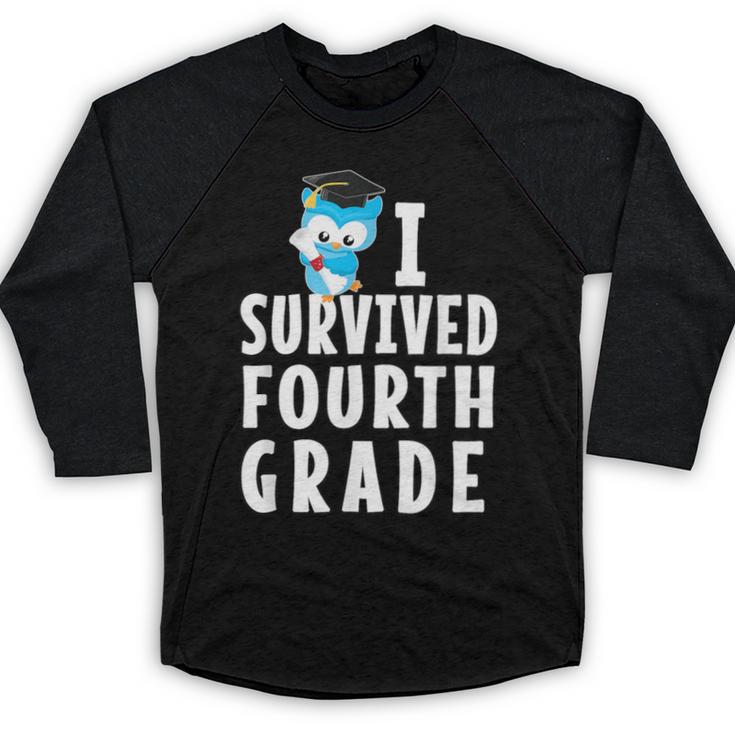 I Survived Fourth Grade Graduation Kids Owl Grad Baseball Raglan Shirt