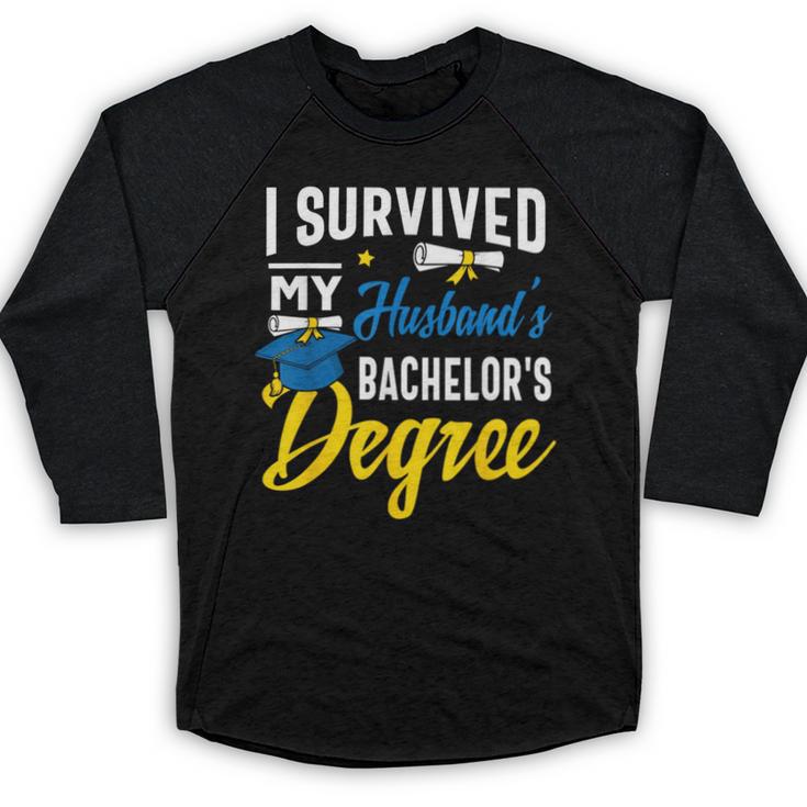 i Survived My Husbands Bachelors Degree Graduation Gifts Baseball Raglan Shirt