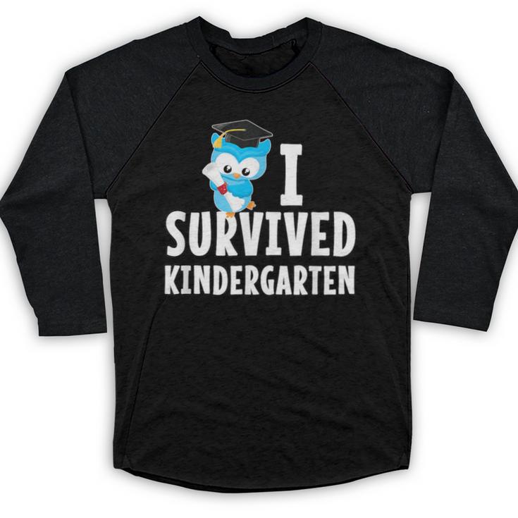 I Survived Kindergarten Graduation Kids Owl Grad Baseball Raglan Shirt