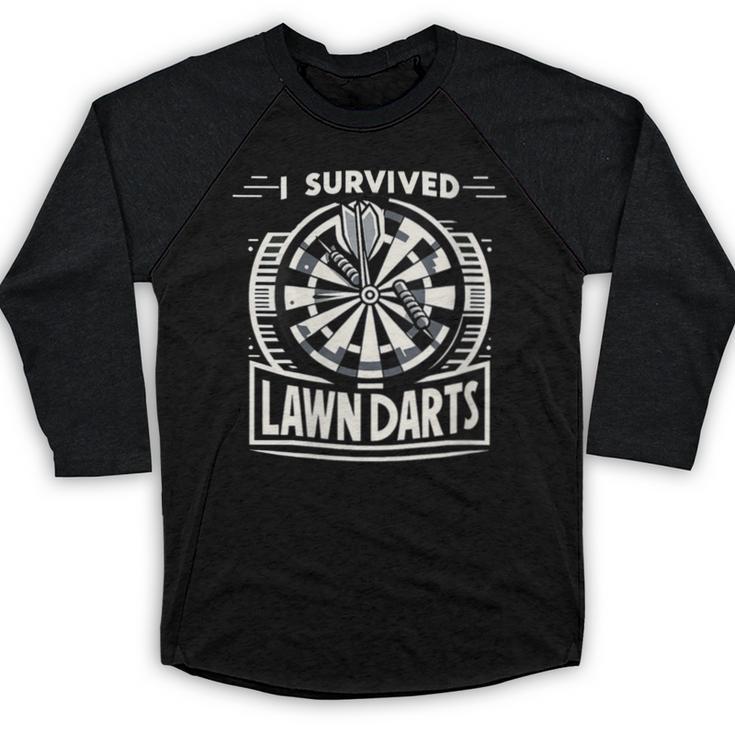 I Survived Lawn Darts Classic Yard Nostalgia Game Fun Baseball Raglan Shirt
