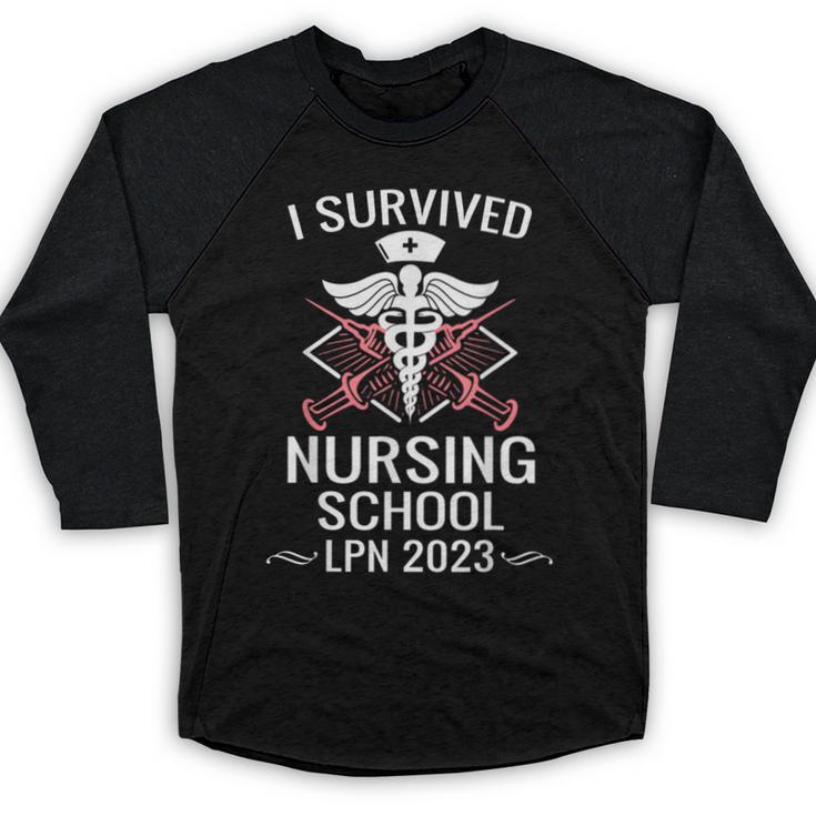I Survived Nursing School LPN Class Of 2023 Nurse Graduation Baseball Raglan Shirt