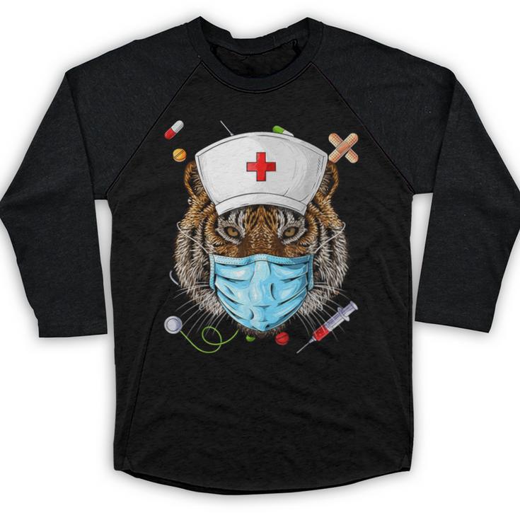 Tiger Nurse RN ER Nursing School Graduation Baseball Raglan Shirt