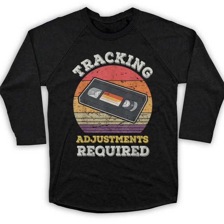Tracking Adjustments Required Nostalgia VHS Retro Tape Baseball Raglan Shirt