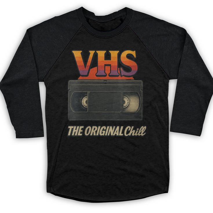 VHS Tape Nostalgia Old School Technology Humor Baseball Raglan Shirt