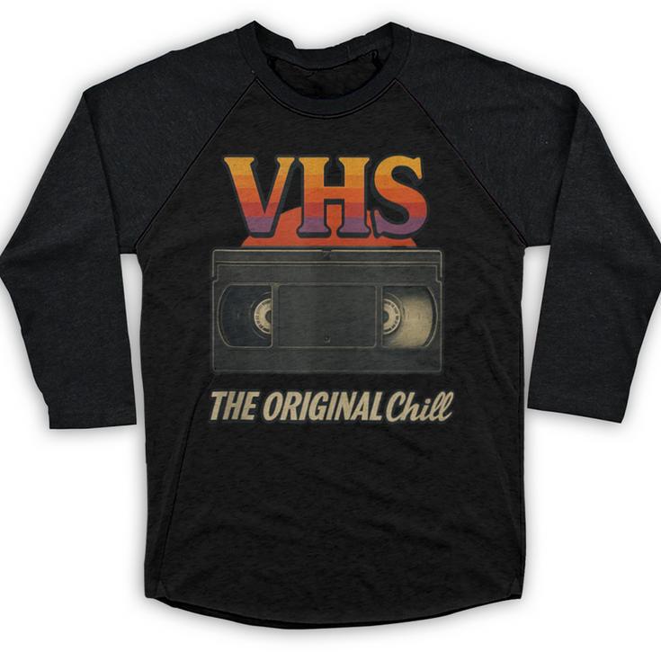 VHS Tape Nostalgia Old School Technology Humor Baseball Raglan Shirt