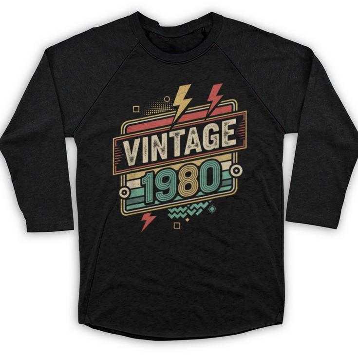 Vintage 1980 Retro Badge Decade Nostalgia Graphic Emblem Baseball Raglan Shirt