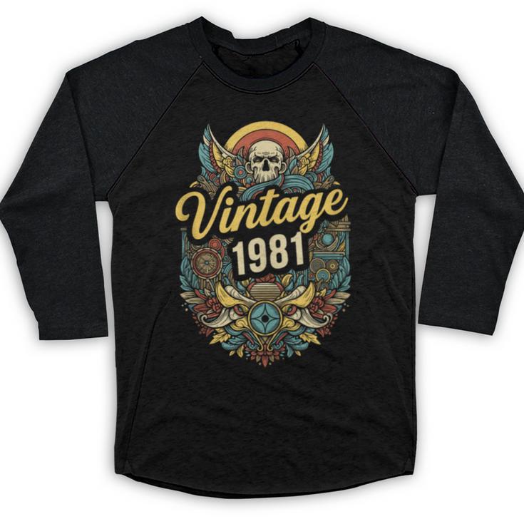Vintage 1981 Retro Badge Nostalgia Eighties Compass Skull Baseball Raglan Shirt
