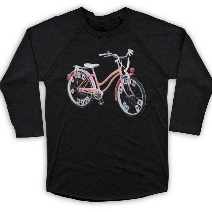 Vintage Bicycle With Playing Cards Nostalgia Baseball Raglan Shirt