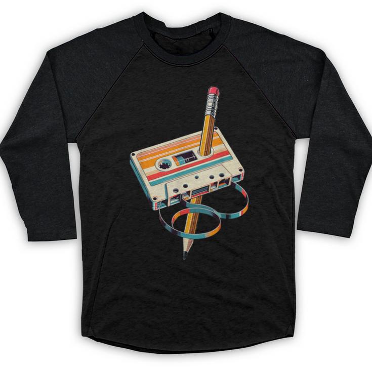 Vintage Cassette Tape And Pencil Nostalgia Party 70s 80s 90s Baseball Raglan Shirt