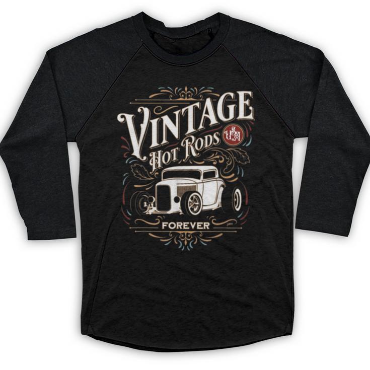 Vintage Hot Rods USA Forever Classic Car Nostalgia Baseball Raglan Shirt