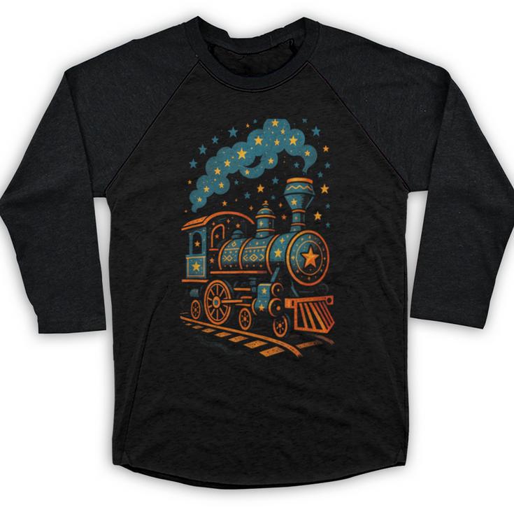 Vintage Locomotive Nostalgia Railroad Stars Baseball Raglan Shirt