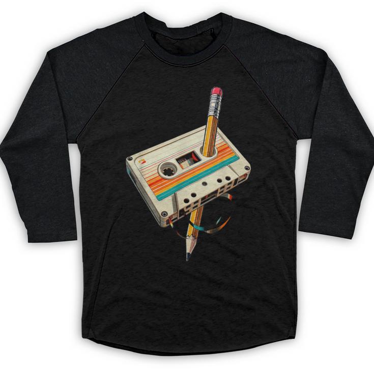 Vintage Pencil Rewind Cassette Tape Nostalgia Party 80s 90s Baseball Raglan Shirt