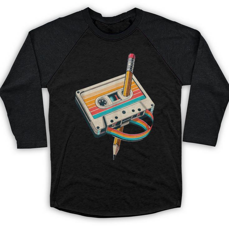 Vintage Pencil Rewind Cassette Tape Nostalgia Party 80s 90s Baseball Raglan Shirt