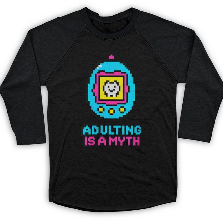 Women's Adulting Is A Myth Retro Pixel Pet Nostalgia Millennials Baseball Raglan Shirt