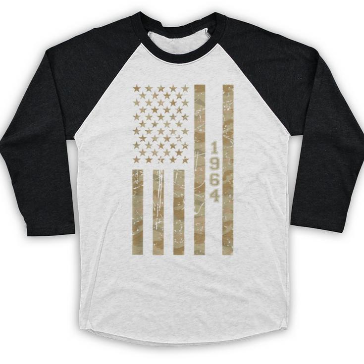 1964 Year Nostalgia Desert Camo Distressed American Flag Baseball Raglan Shirt