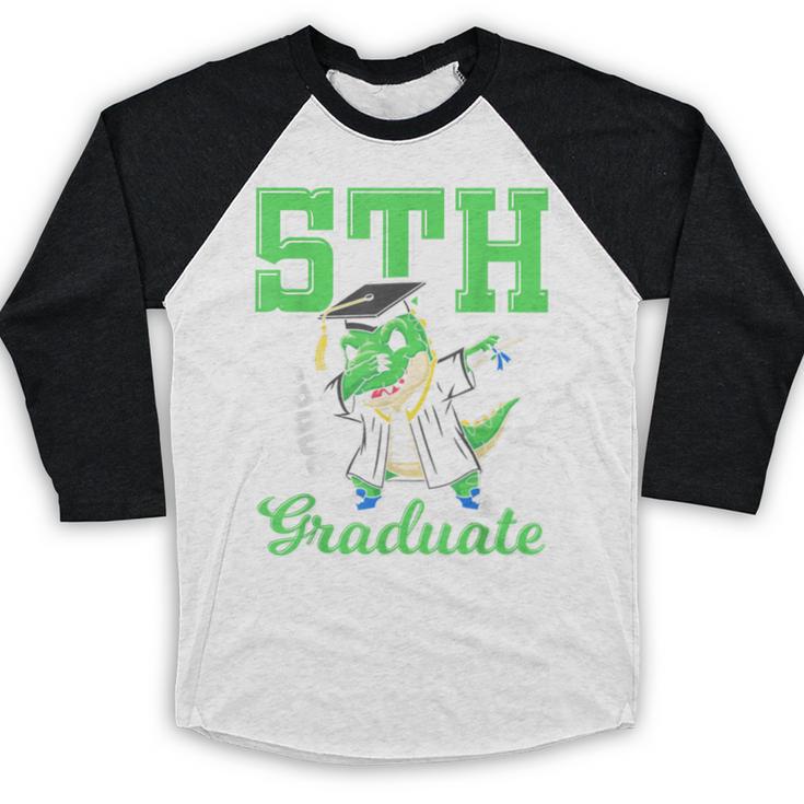 5th Grade Graduate Dinosaur Dab Graduation School Baseball Raglan Shirt