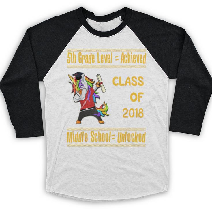 5th Grade Graduation Shirt Dabbing Unicorn Boys Class 2018 Baseball Raglan Shirt