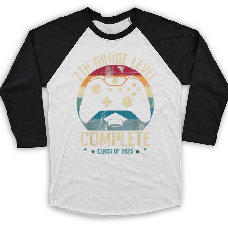 7th Grade Level Complete Gamer Class Of 2025 Graduation Boy Baseball Raglan Shirt