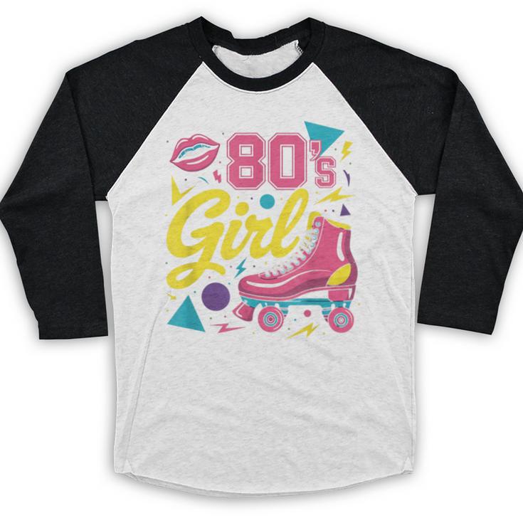 80's Girl Roller Skates Skating Eighties 1980s Nostalgia Baseball Raglan Shirt