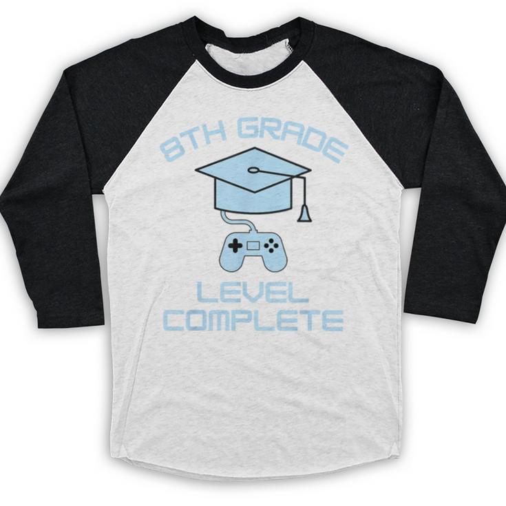 8th Grade Level Complete Eighth Grade Gamer Graduation Day Baseball Raglan Shirt