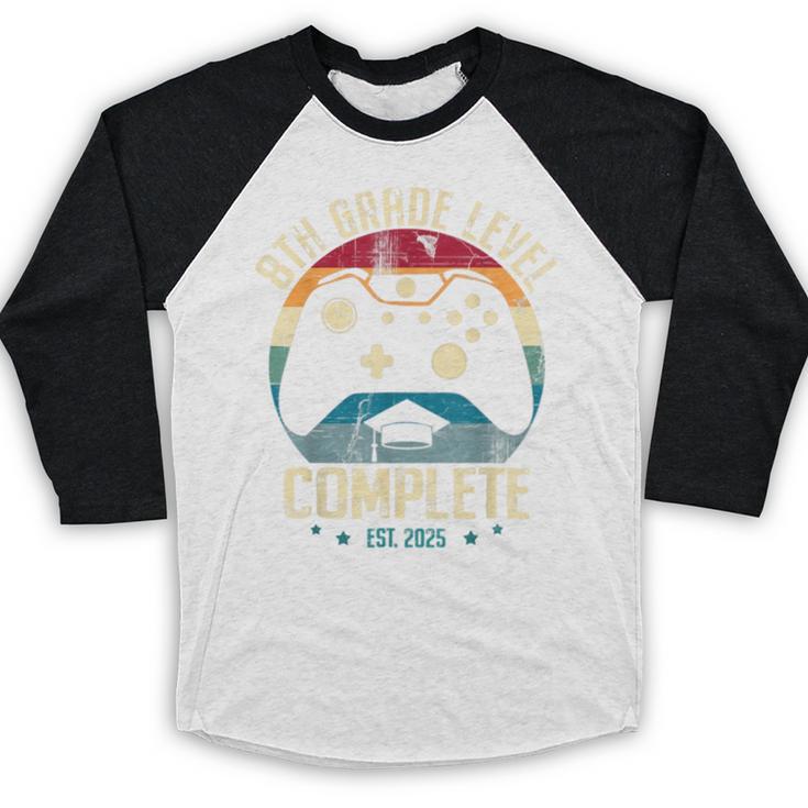 8th Grade Level Complete Gamer Class Of 2025 Graduation Boy Baseball Raglan Shirt