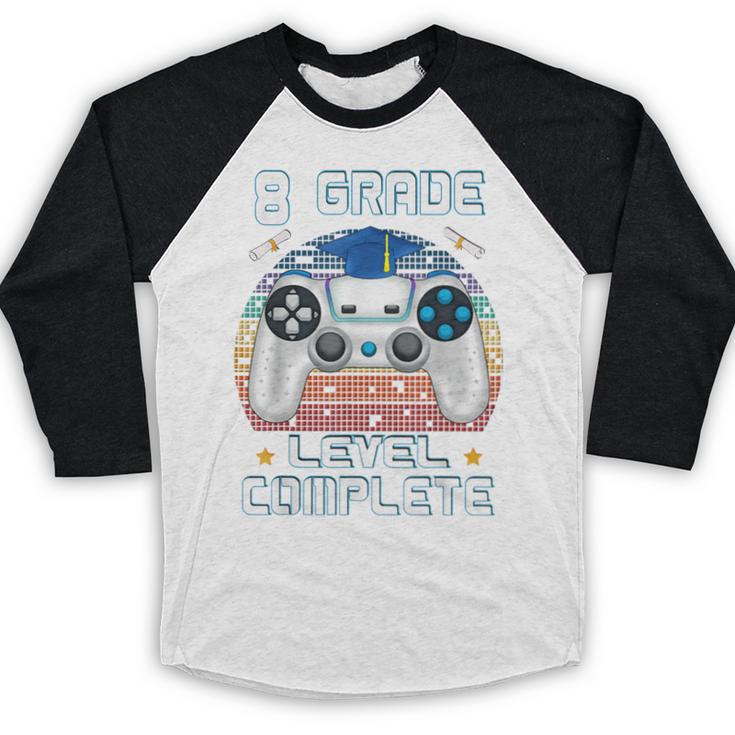 8th Grade Level Complete Graduation Class 2023 Gamer Boys Baseball Raglan Shirt