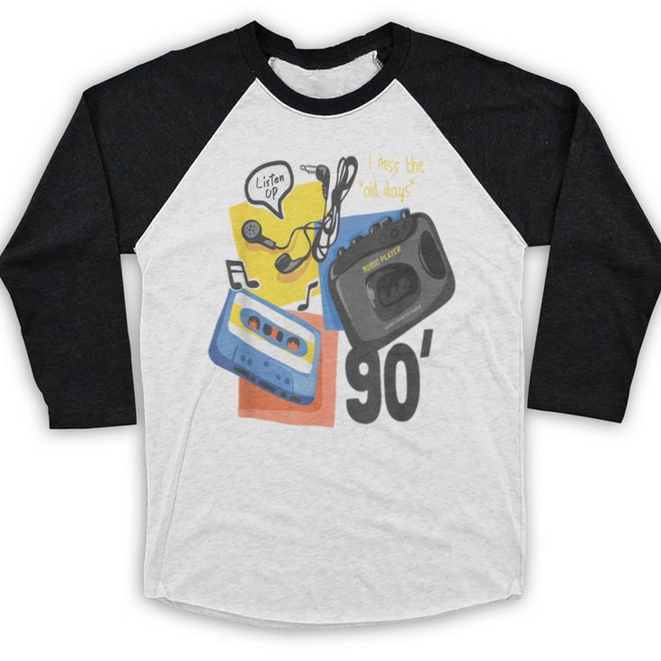 90s Retro Cassette And Walkman Nostalgia Graphic Tee Baseball Raglan Shirt