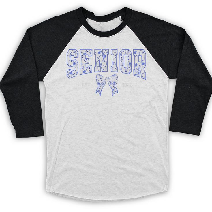 Blue Bow Coquette Floral Senior 2026 Graduation Class Baseball Raglan Shirt