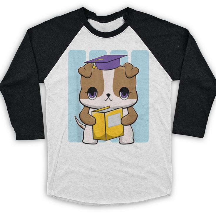 Bulldog Anime Pup Graduation Baseball Raglan Shirt