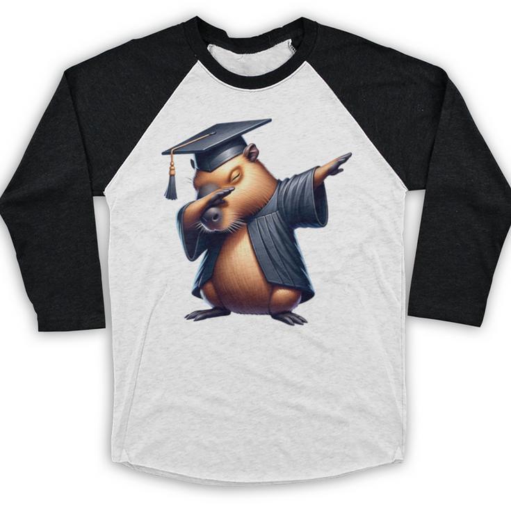 Capybara Graduation Dabbing Capy Wearing Graduate Gown Baseball Raglan Shirt