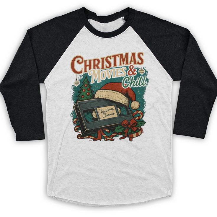 Christmas Movies Chill Retro VHS Holiday Nostalgia Baseball Raglan Shirt