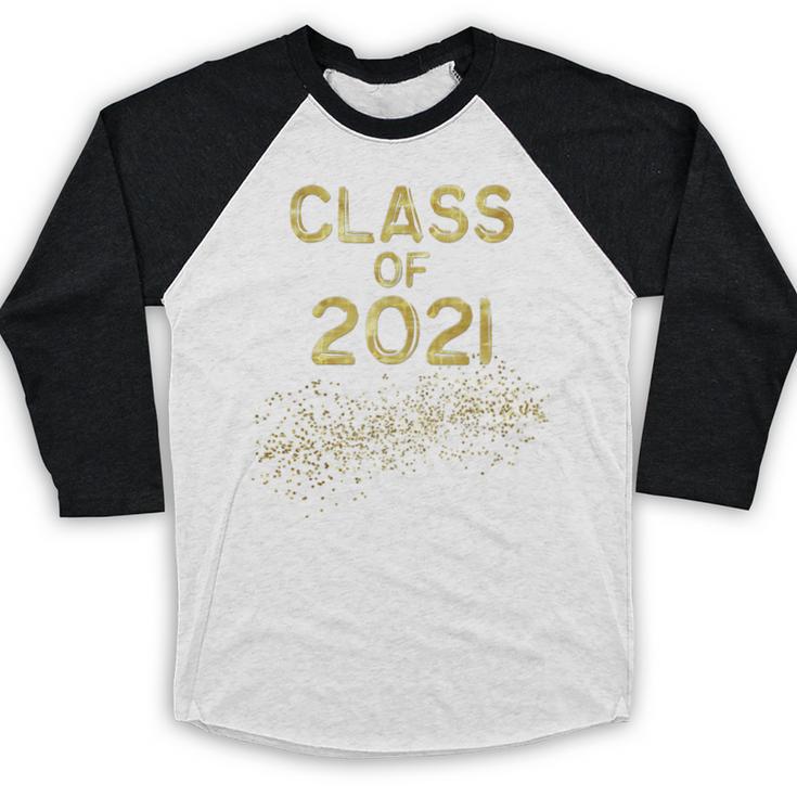 CLASS Of 2021 Gold Bokeh Confetti Fun Graduation Baseball Raglan Shirt
