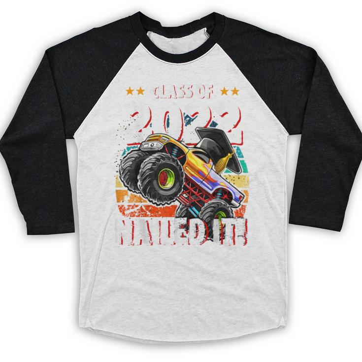 Class Of 2022 Monster Truck Graduation Cap Retro Sunset Boy Baseball Raglan Shirt