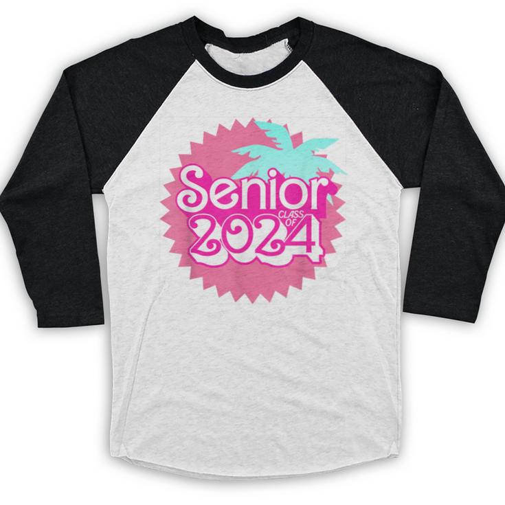 Class Of 2024 Senior Pink Retro Classic Girl Grad Graduation Baseball Raglan Shirt