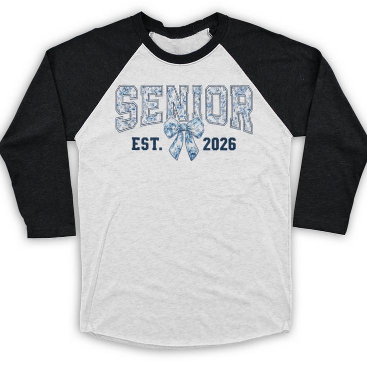 Class Of 2026 Senior 26 Coquette Bow Toile Preppy Graduation Baseball Raglan Shirt