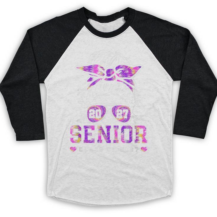 Class Of 2027 Senior Coquette Bow Messy Hair 26 Graduation Baseball Raglan Shirt
