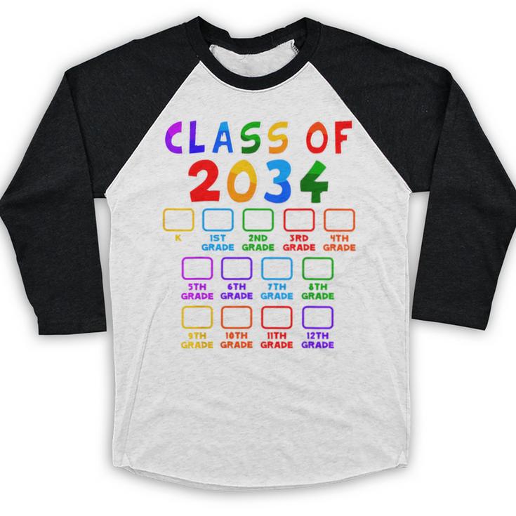 Class Of 2034 Grow With Me Graduation First Day Of School Baseball Raglan Shirt