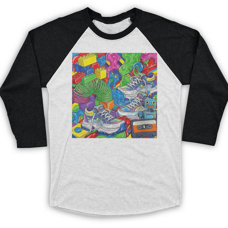 Colorful Kidcore 90s Nostalgia Meme Sneakers Robot Toy Slime Baseball Raglan Shirt Colorful Kidcore 90s Nostalgia Meme Sneakers Robot Toy Slime Baseball Raglan Shirt