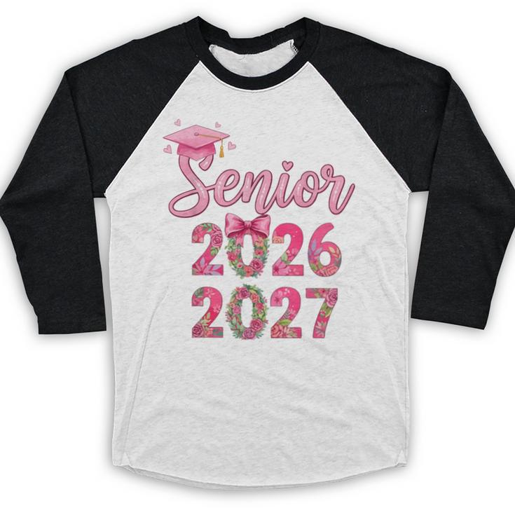 Coquette Pink Bow Flowers Senior 2026 2027 Graduation Baseball Raglan Shirt