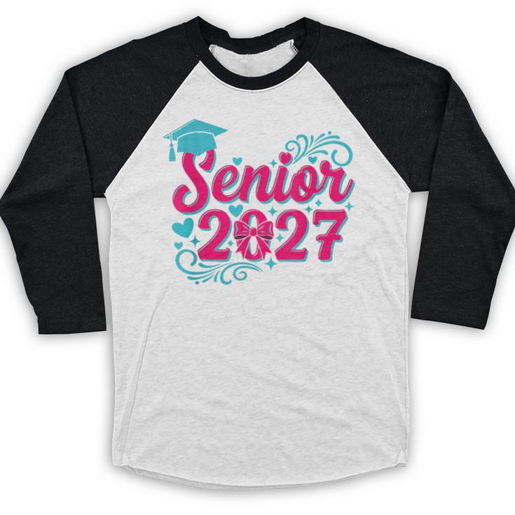 Coquette Pink Bow Senior 2027 Class Of Graduation Baseball Raglan Shirt