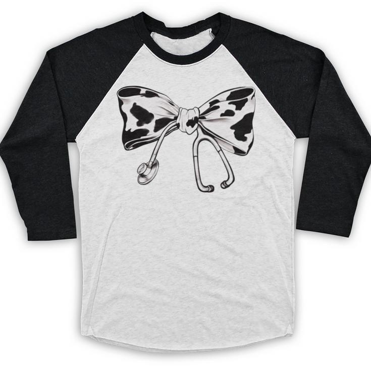 Cow Print Bow And Stethoscope Nurse RN Graduation Coquette Baseball Raglan Shirt