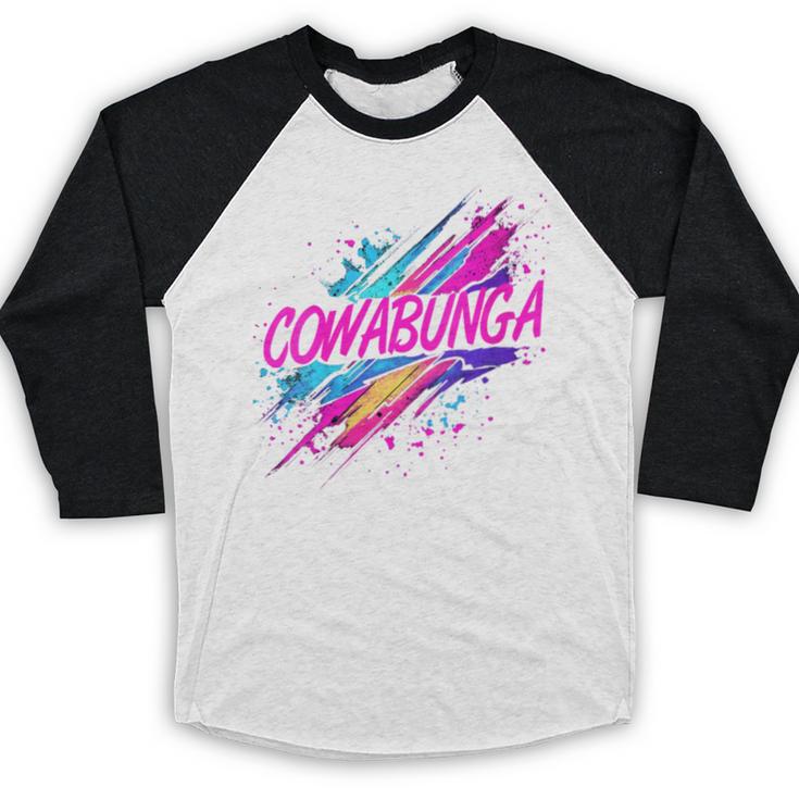 Cowabunga Retro 80s 90s Nostalgia Slang Neon Grunge Art Baseball Raglan Shirt