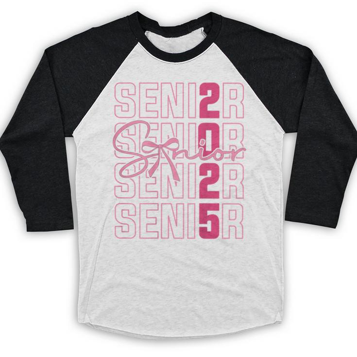 Cute Girls Women Class 2025 Graduation Senior Coquette Bow Baseball Raglan Shirt