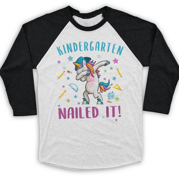 Dabbing Kindergarten Unicorn Graduation Class 2021 Nailed It Baseball Raglan Shirt
