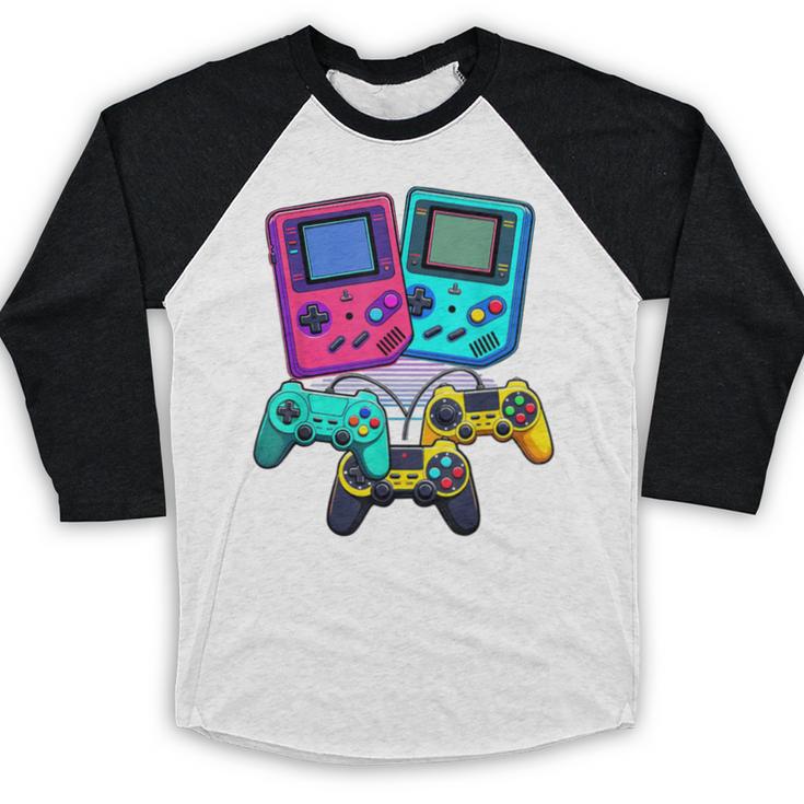Eighties Console Controller Gaming Player Gadget Nostalgia Baseball Raglan Shirt