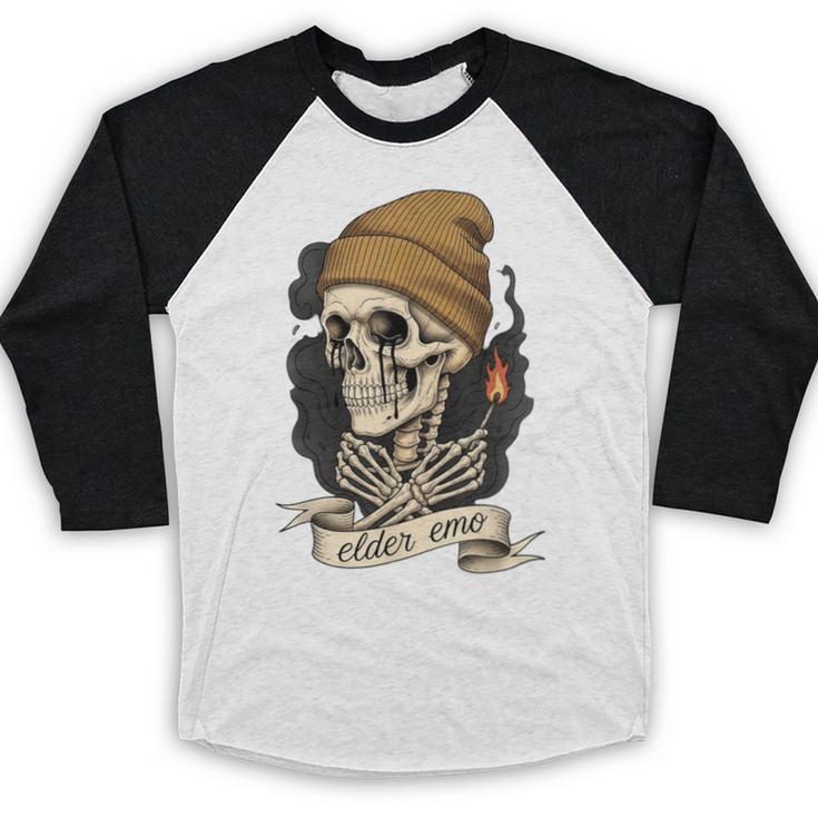 Elder Emo Skeleton Beanie Nostalgia Scene Aesthetic Baseball Raglan Shirt